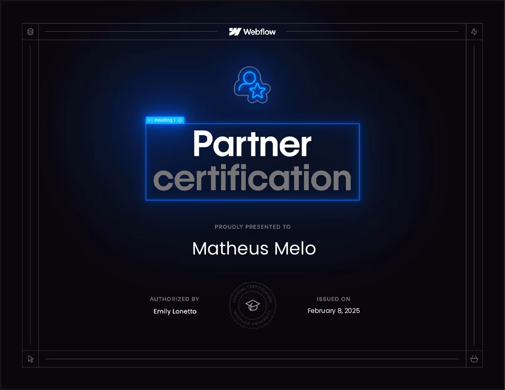 Webflow Partner certification - Matheus Melo